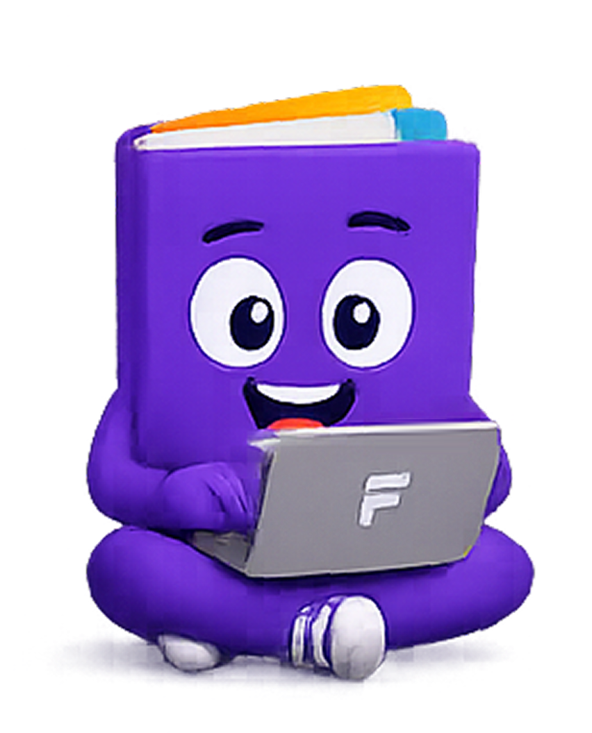 Dudu, mascote da EduFlex, utilizando um notebook